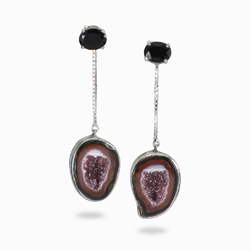 Onyx and Agate Geode Drop Earrings