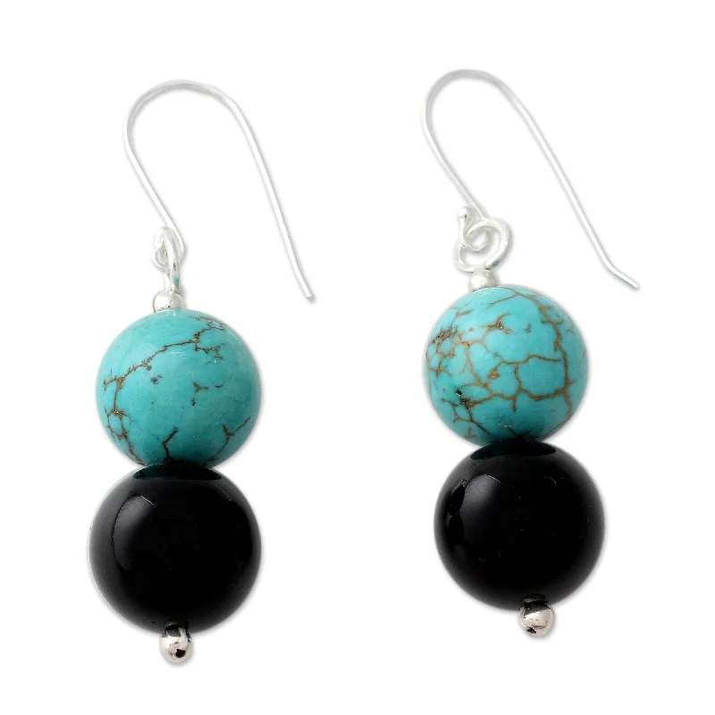 Onyx Dangle Earrings, 'Azure At Midnight' (India)