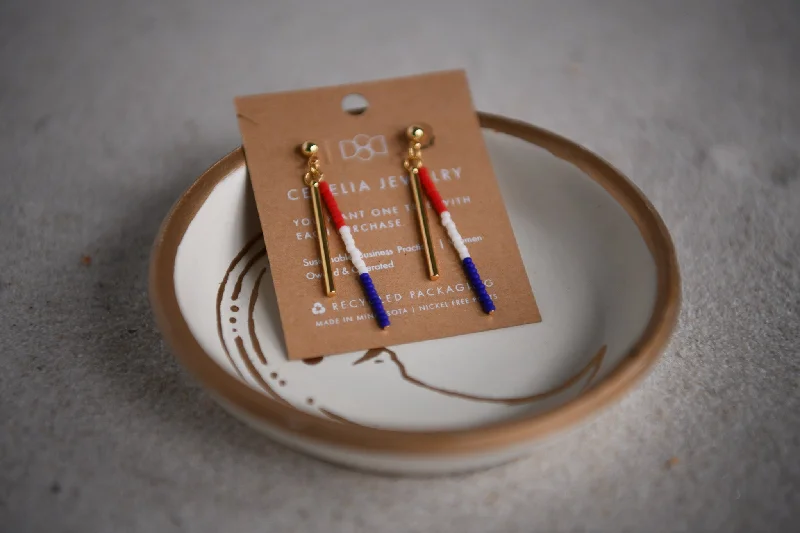 Patriotic Bar Drop Seed Bead Earrings