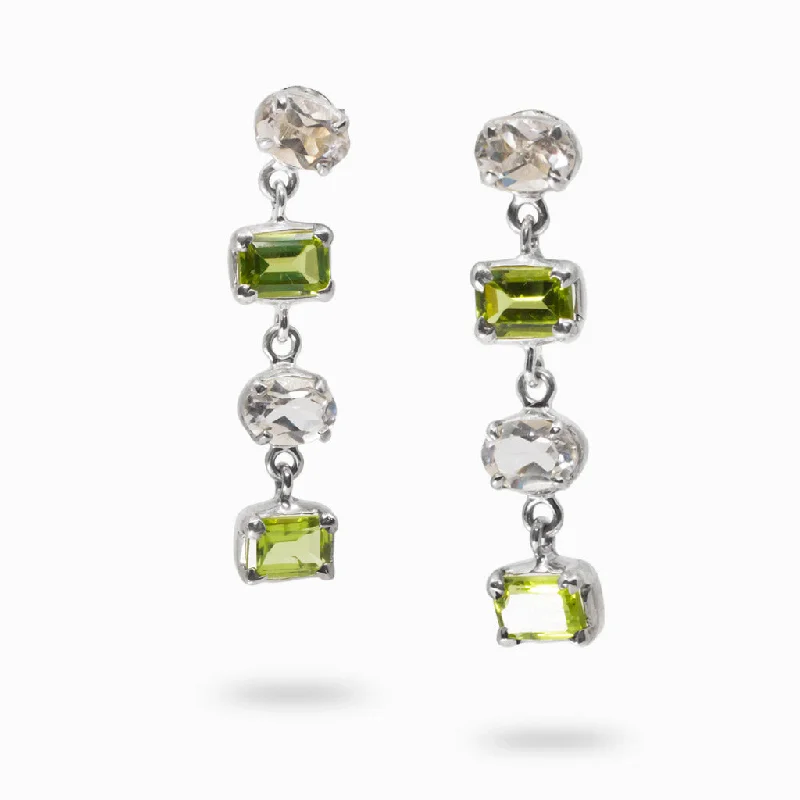 Peridot and Clear Quartz Drop Earrings