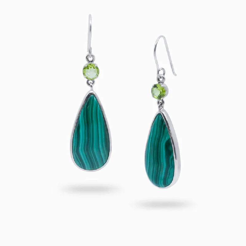 Peridot and Malachite Drop Earrings