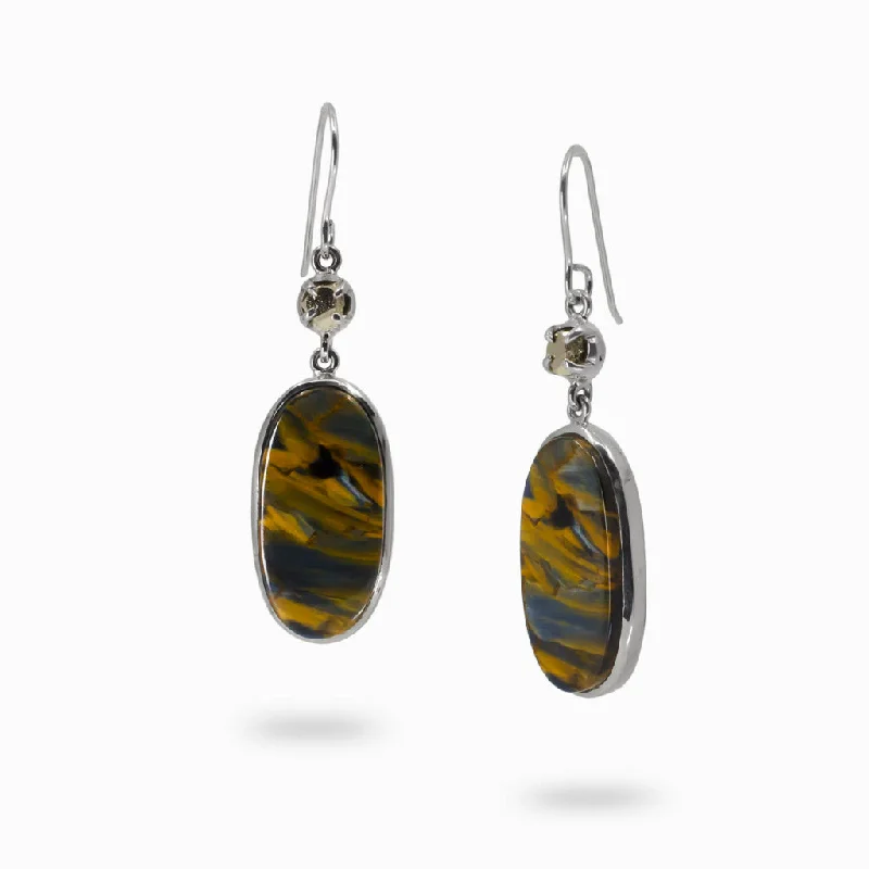 Pietersite and Pyrite Drop Earrings