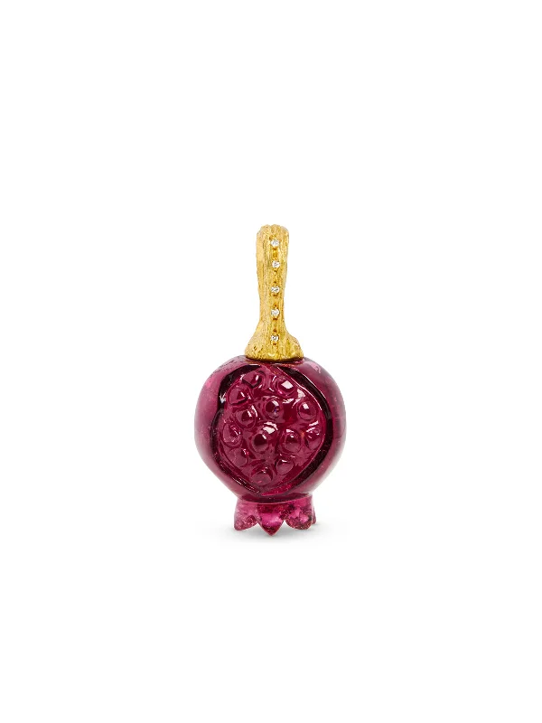 Pink Tourmaline Pomegranate Yellow Gold Charm