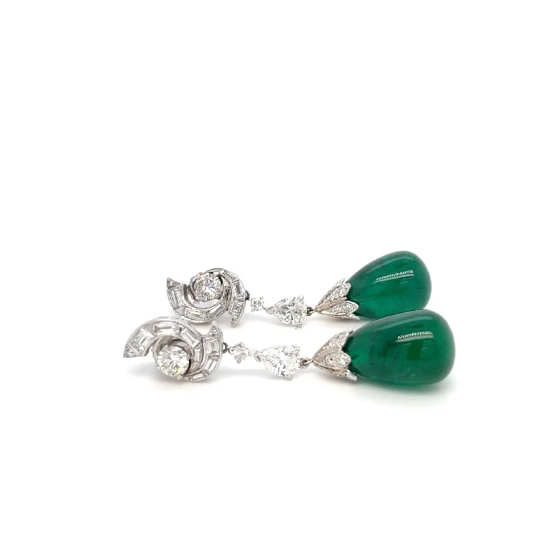 Platinum Colombian Emerald Drop Earrings