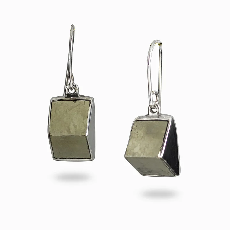 Pyrite Cube Drop Earrings