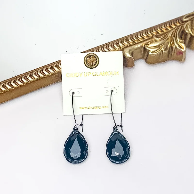 Radiant Kidney Wire Teardrop Earrings With Crystals in Black