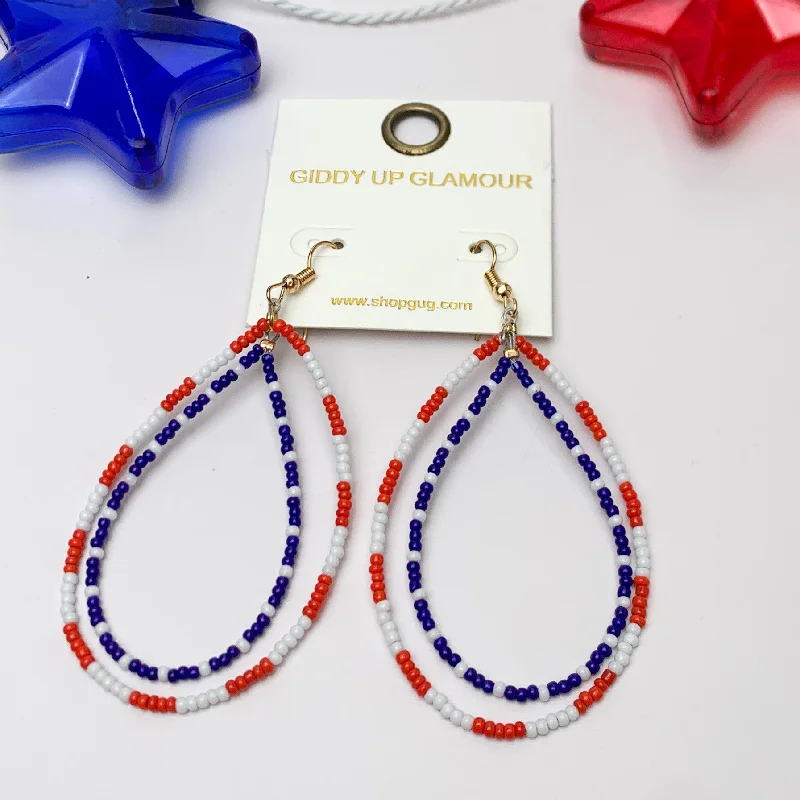 Red, White, and Beads USA Double Open Teardrop Earrings