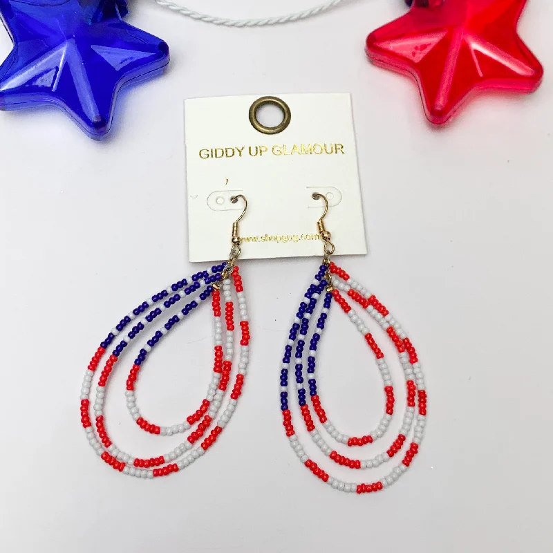 Red, White, and Beads USA Triple Open Teardrop Earrings