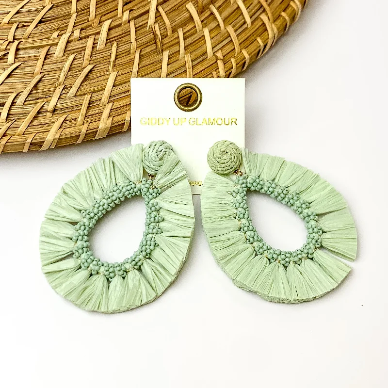 Siesta Sunsets Raffia Wrapped Open Teardrop Earrings in Mint