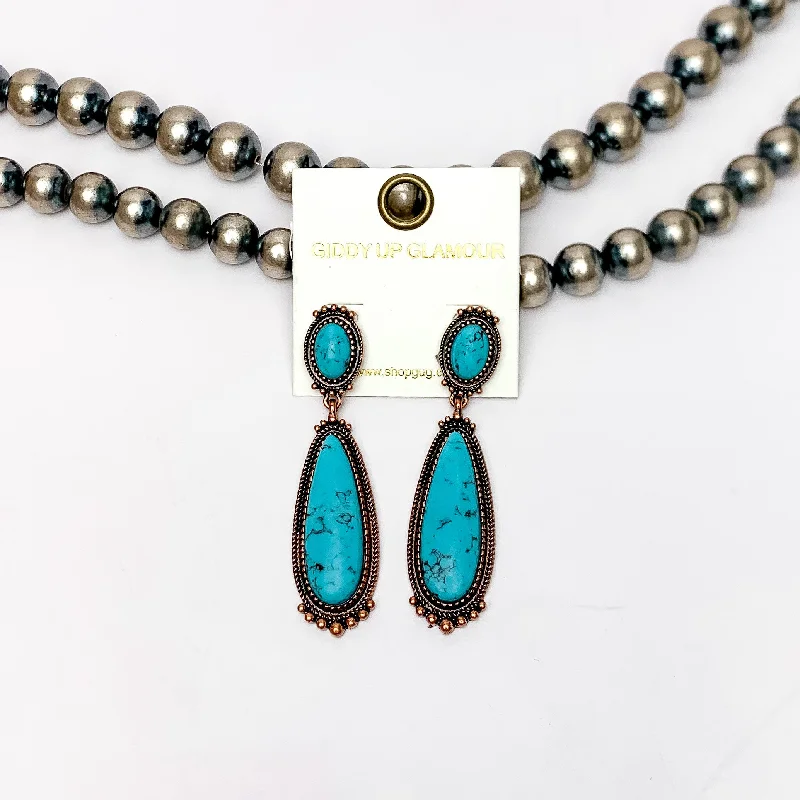 Southern Saturdays Copper Tone Drop Earrings in Turquoise Blue