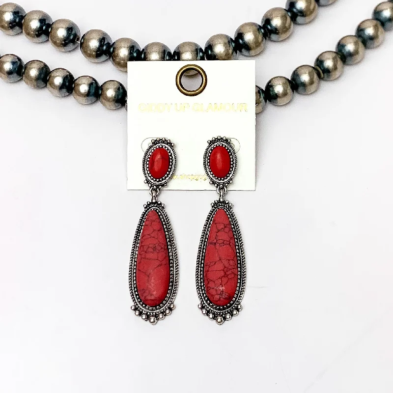 Southern Saturdays Silver Tone Drop Earrings in Red