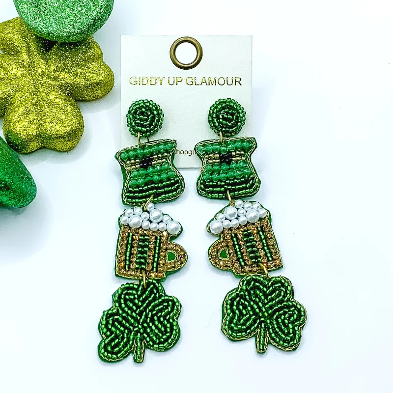 St. Patty's Beaded Drop Earrings in Green