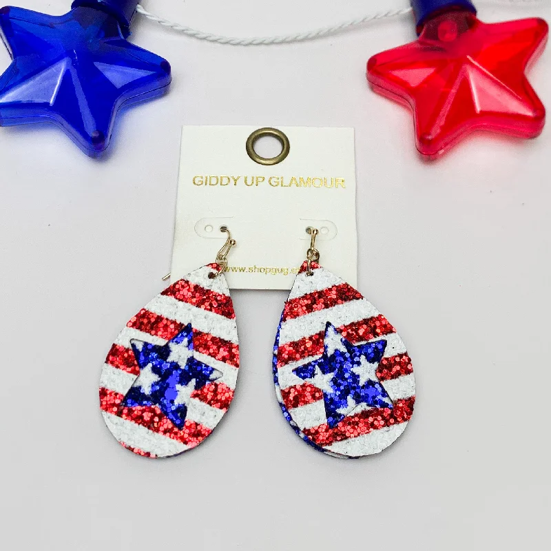 Star Cutout Glitter Patriotic Teardrop Earrings