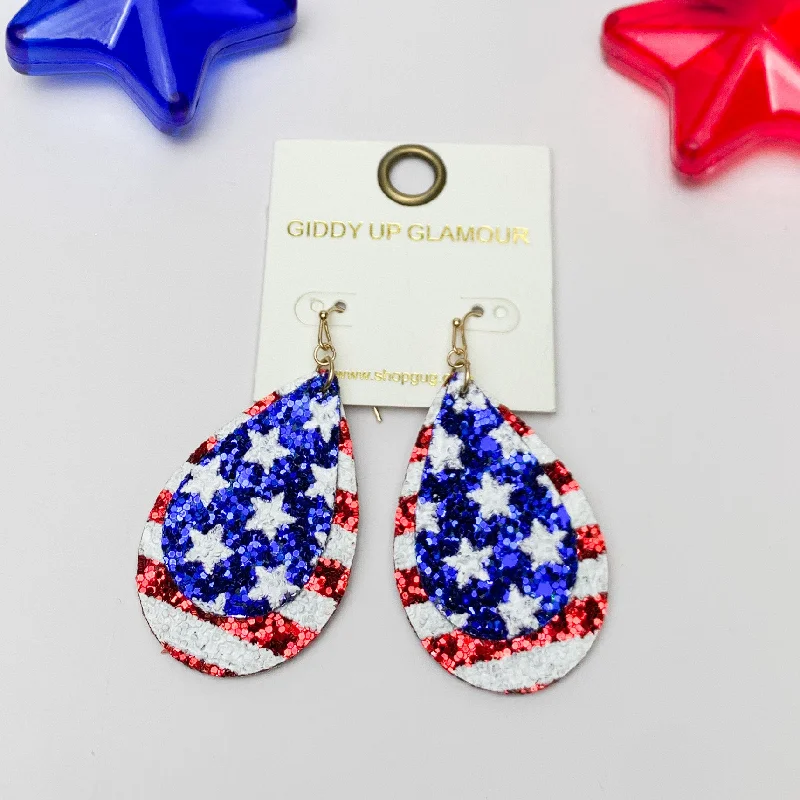 Stars And Stripes Glitter Patriotic Teardrop Earrings