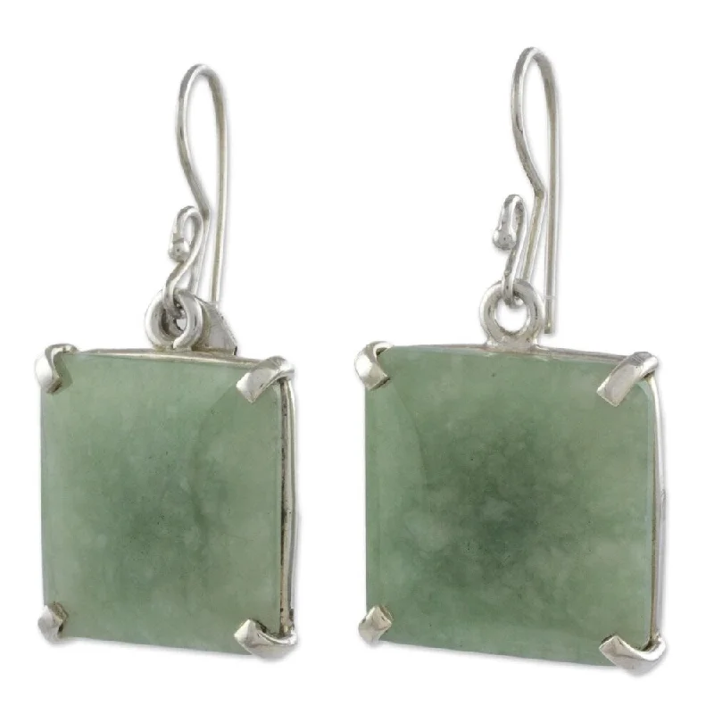 Sterling Silver 'Abstract Square' Jade Earrings