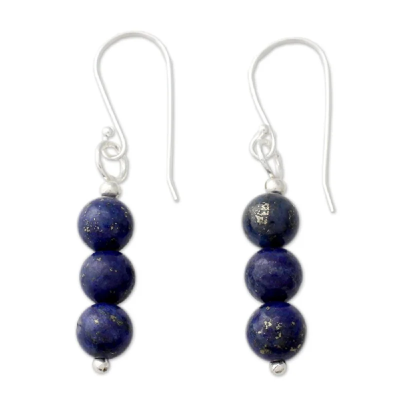 Sterling Silver 'Blue Mysteries' Lapis Lazuli Earrings - 1.6L*0.3W