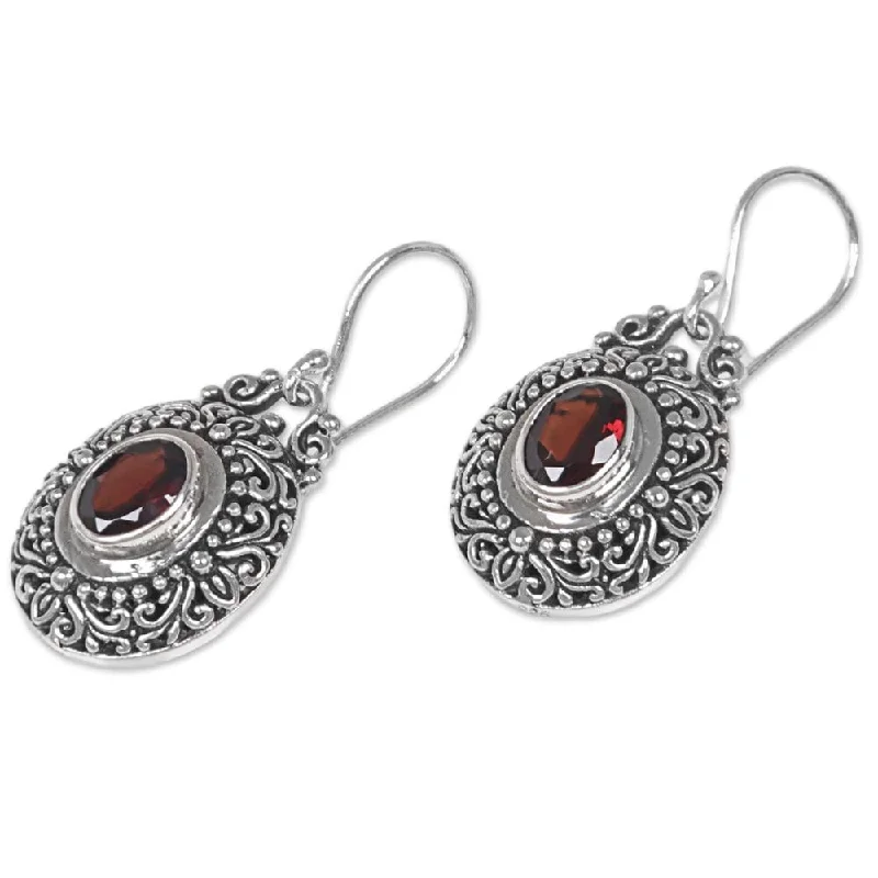 Sterling Silver 'Crimson Fables' Garnet Earrings - 1.4L*0.7W