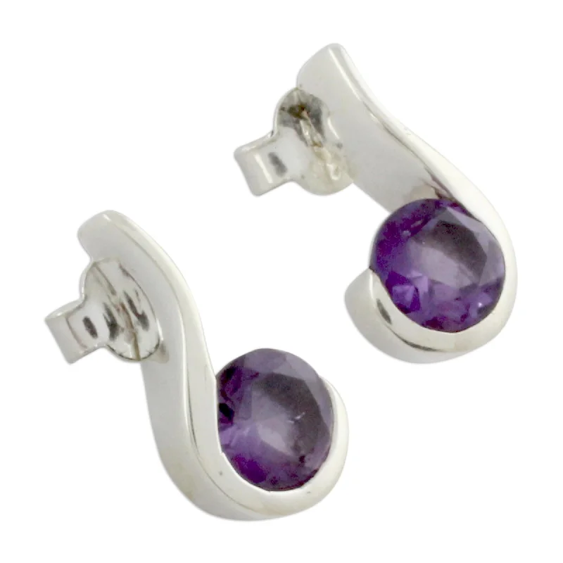 Sterling Silver 'Grape Droplet' Amethyst Earrings (India) - Purple - 0.6*0.3