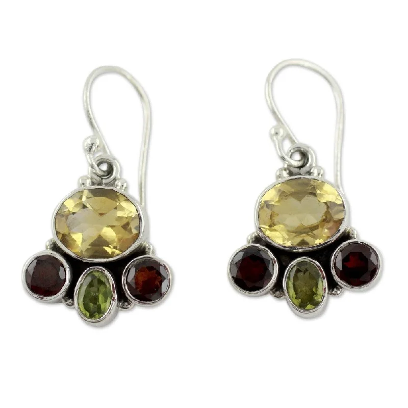 Sterling Silver 'Harmony' Garnet and Citrine Earrings