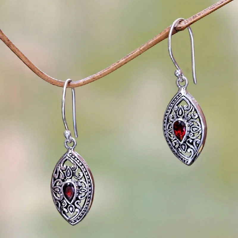 Sterling Silver Karma Shield Garnet Earrings (Indonesia) - 1.4L*0.4W