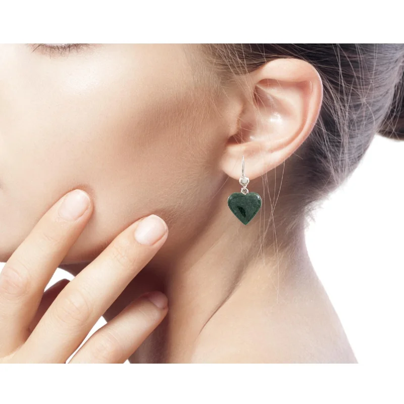 Sterling Silver 'Love Immemorial' Jade Heart Earrings - Green