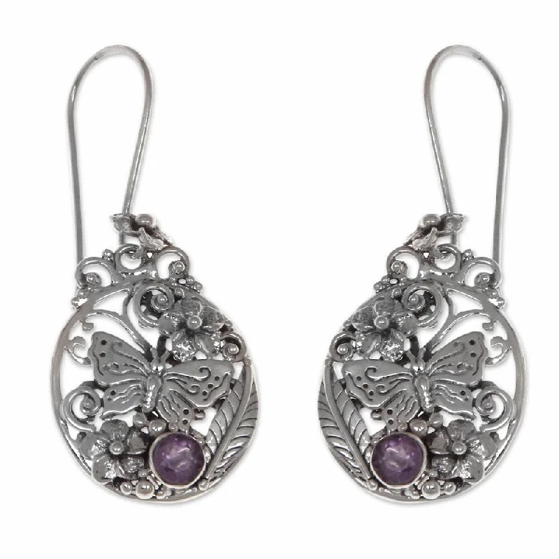 Sterling Silver Paradise Amethyst Flower Earrings (Indonesia)