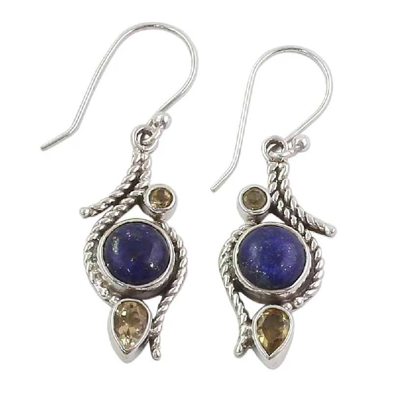 Sterling Silver 'Starry Bliss' Citrine Lapis Lazuli Earrings