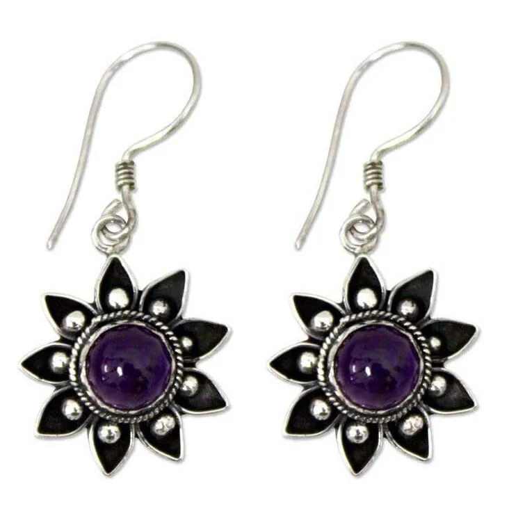 Sterling Silver 'Sunflowers' Amethyst Dangle Earrings - Purple