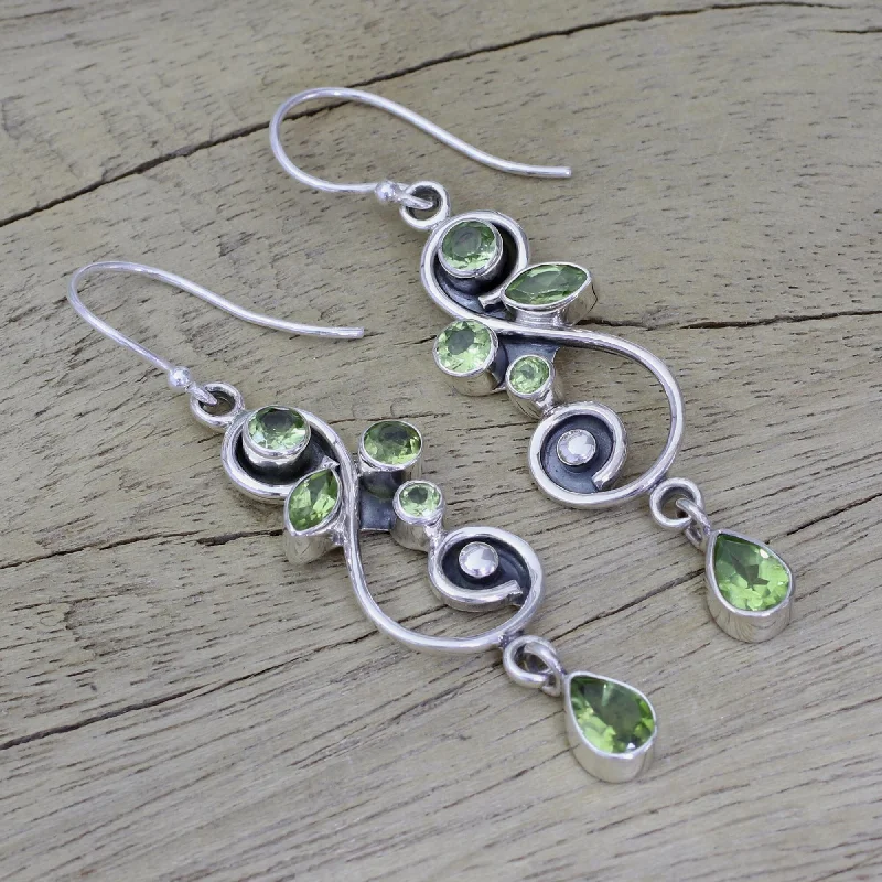 Sterling Silver 'Verdant Vine' Peridot Earrings (India)