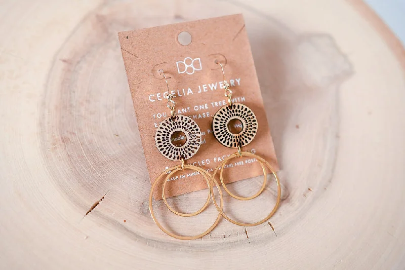 Double Boho Wood Hoop Earrings in Sunburst