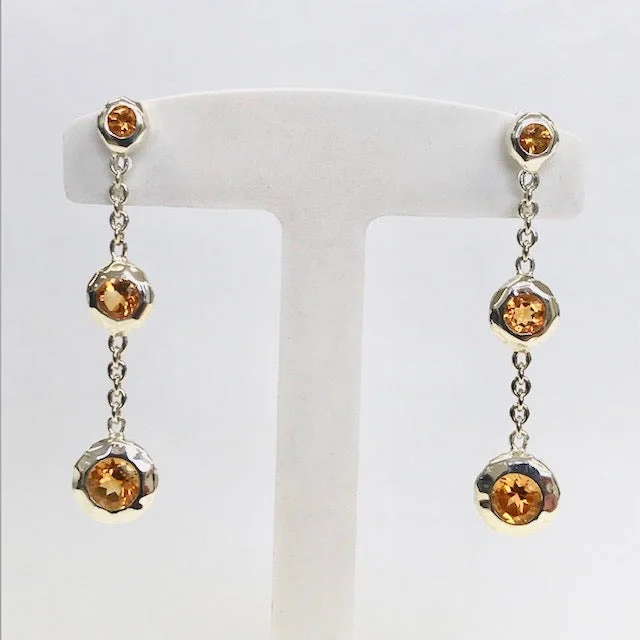 Triple Gemstone Drop Earrings