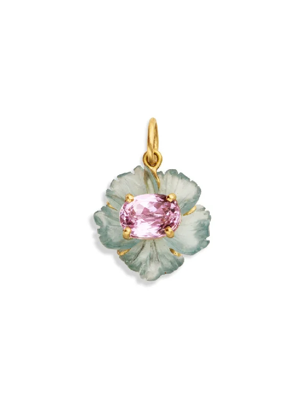 Tropical Flower Aquamarine & Kunzite Yellow Gold Charm