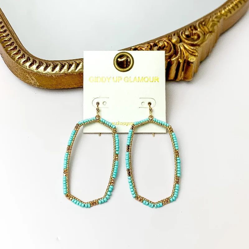 Turquoise Beaded Open Large Drop Earrings with Gold Tone Accessory