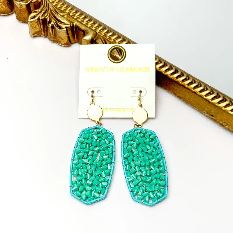 Turquoise Large Drop Earrings with Gold Tone Accessory