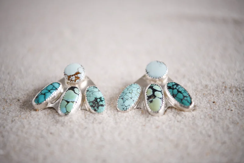 Sterling Silver Turquoise Sunline Wildflower Front and Back Earrings