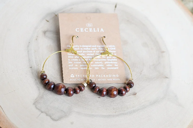 Symmetrical Wood Hoop Earrings in Umber