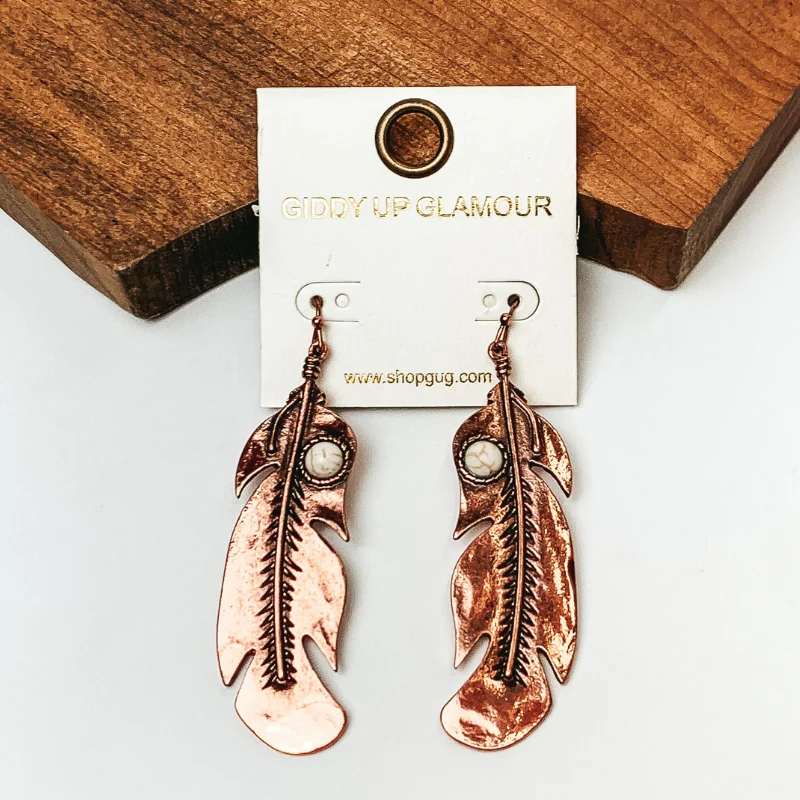 Western Feather Drop Earrings in Copper