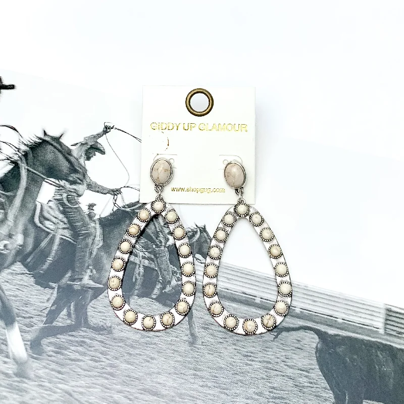 Western Open Teardrop Earrings With Stones in Ivory