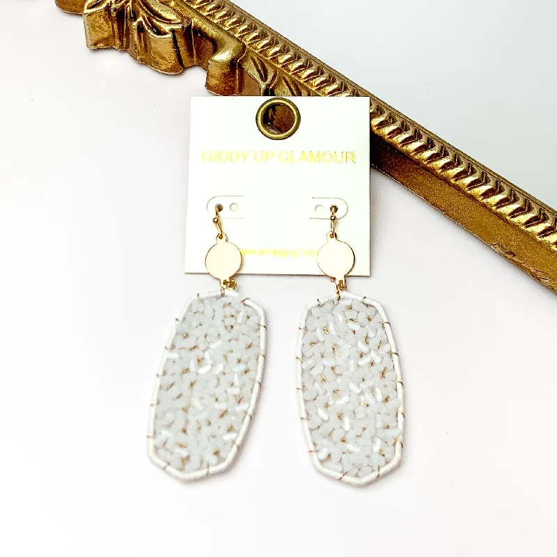 White Large Drop Earrings with Gold Tone Accessory